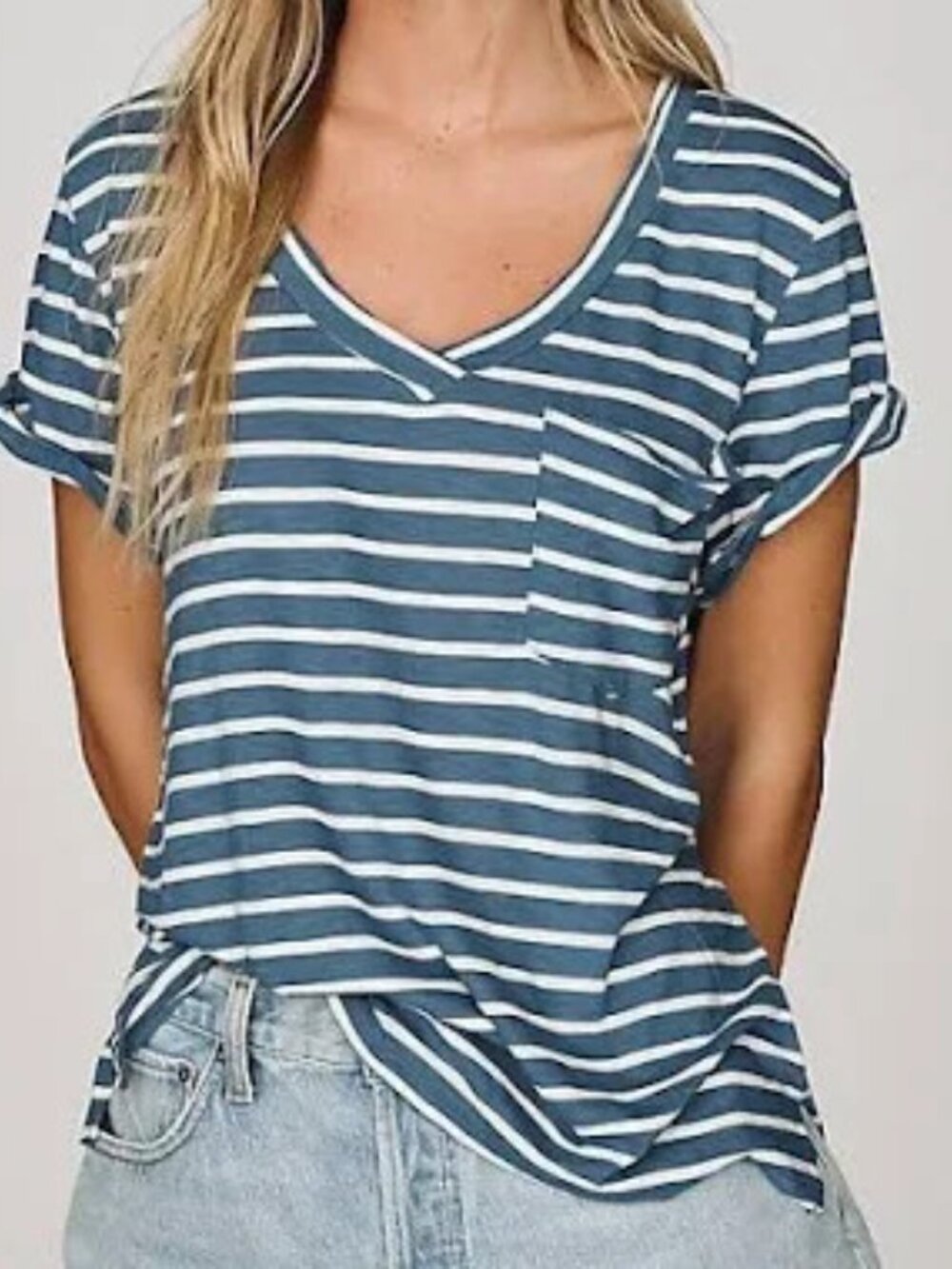 Anthropologie Pilcro Blue White Striped The Quinn V Neck Tee